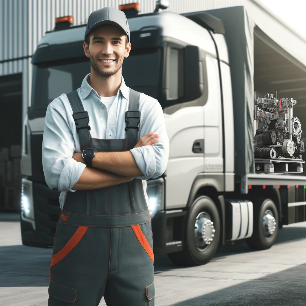 DALL·E 2024-05-22 18.40.02 - A realistic image highlighting the expertise of experienced truck drivers in a logistics company. The scene features a medium-sized truck with a cover
